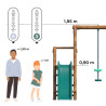 Estación balancín de madera tratada para niños con 3 aparatos y tobogán - Higuera - Ejemplo de tamaños de los jugadores