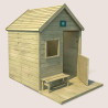 Cabaña de madera tratada con terraza y banco para niños - Heidi - Vista de 3/4