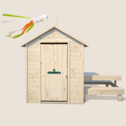Cabaña de madera con mesa para niños – Tiana
