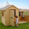 Cabaña de madera con patio cubierto para niños – Sarah - Vista lateral exterior