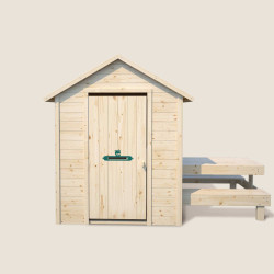 Cabaña de madera con mesa para niños – Tiana - Vista frontal