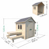 Cabaña de madera con mesa y minicocina para niños – Blanca - Dimensiones del producto