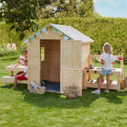 Cabaña de madera con mesa y cocina para niños BLANCHA - Vista exterior