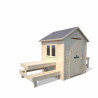 Casita de madera con mesa y minicocina para niños – Blanca - Vista lateral