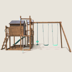 Casita de juegos infantil con columpios y muro de escalada - COTTAGE FUNNY