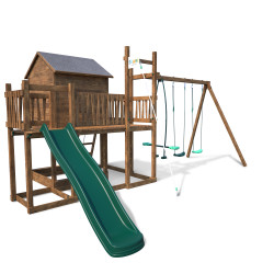 Casita de juegos para niños con columpio y cuerda para escalar - COTTAGE HAPPY
