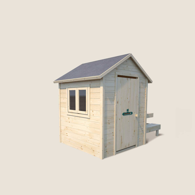 Cabaña de madera con mesa...