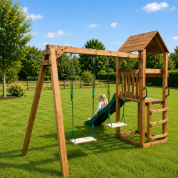 Parque infantil de madera con columpio y tobogán – Noumea