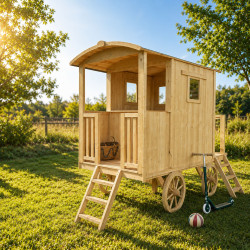 Casita de juegos móvil de madera para niños - Caravana de transporte