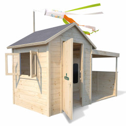 Cabaña de madera con patio cubierto para niños – Sarah - Vista general - Fondo blanco