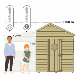 Casita de juegos de madera tratada para niños con zona cubierta y banco - Hacienda