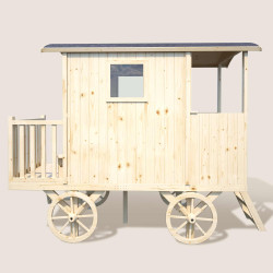 Casita de juegos móvil de madera para niños - Caravana de transporte