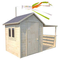 Casita infantil Eugénie - Vista packshot 3/4 izquierda con ventana