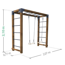 Área de juegos multiactividad de madera HECTOR con 2 columpios ajustables.