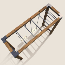Área de juegos multiactividad de madera HECTOR con 2 columpios ajustables.