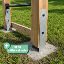 Área de juegos multiactividad de madera HECTOR con 2 columpios ajustables.