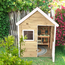 Casita de juegos de madera tratada con suelo y puerta infantil - Marina