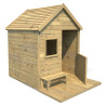 Cabaña de madera tratada con terraza y banco infantil - Heidi
