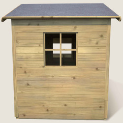 Casita de juegos de madera tratada para niños con zona cubierta y banco - Hacienda