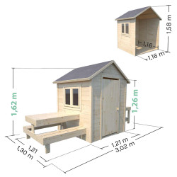 Cabaña de madera con mesa y mini cocina para niños - Blanco