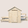 Cabaña de madera con mesa y mini cocina para niños - Blanco