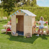 Cabaña de madera con mesa y mini cocina para niños - Blanco