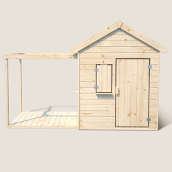 Cabaña de madera con pérgola y suelo para niños - Epicerie