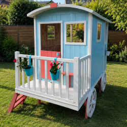 Casita de juegos móvil de madera para niños - Caravana de transporte