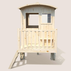 Casita de juegos móvil de madera para niños - Caravana de transporte