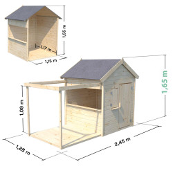 Cabaña de madera con pérgola y suelo para niños - Epicerie