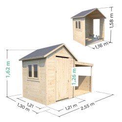 Cabaña de madera con zona de juegos infantiles – Sarah