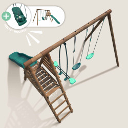 Estación de madera con columpio, columpio y 4 piezas de equipamiento - Jonquille