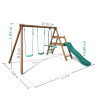 Columpio infantil de madera tratada con 3 piezas y tobogán H1m95 - Fig