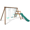 Columpio infantil de madera tratada con 3 piezas y tobogán H1m95 - Fig