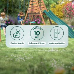 Columpio infantil de madera tratada con 3 piezas y tobogán H1m95 - Mulberry