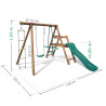 Columpio infantil de madera tratada con 3 piezas y tobogán H1m95 - Mulberry
