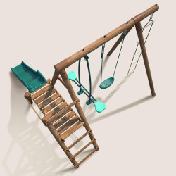 Columpio infantil de madera tratada con 3 piezas y tobogán H1m95 - Mulberry