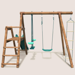 Columpio infantil de madera tratada con 3 piezas y tobogán H1m95 - Mulberry