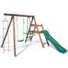 Columpio infantil de madera tratada con 3 piezas y tobogán H1m95 - Mulberry