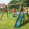 Columpio infantil de madera tratada con 3 piezas y tobogán H1m95 - Fig