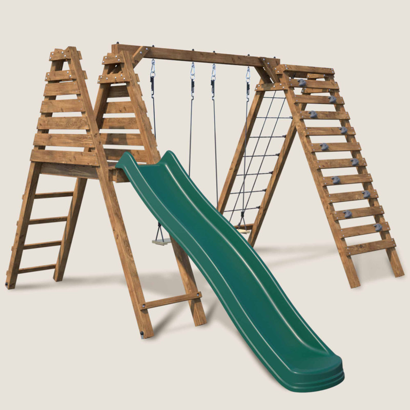 Parque infantil de madera Isis con tobogán y juegos de escalada