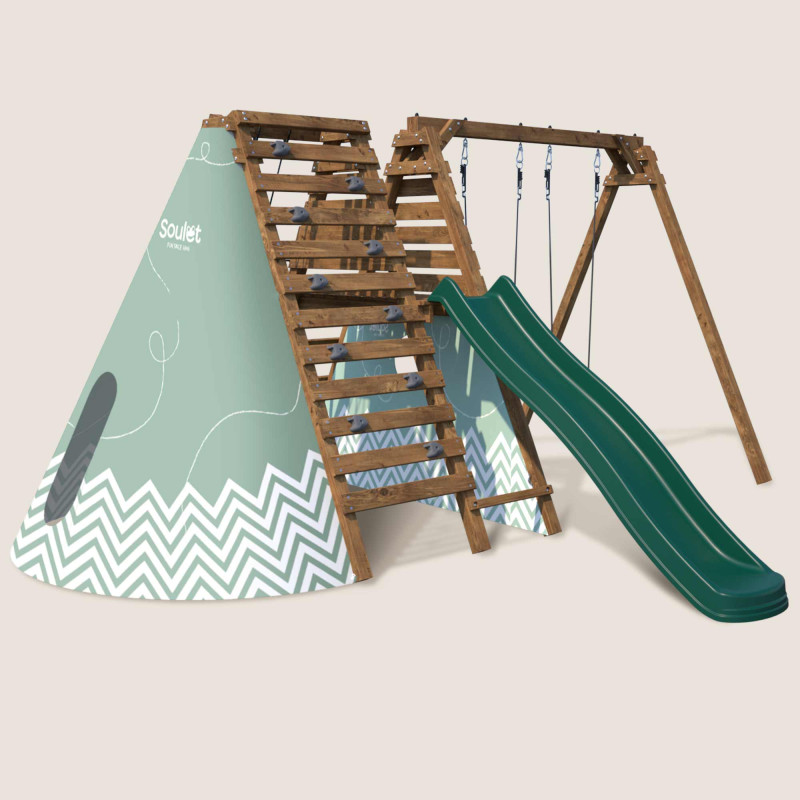 Parque infantil de madera Apollon con tobogán y juegos de escalada