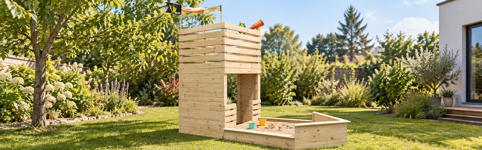 Cabane en bois avec bac à sable bateau PIRATE